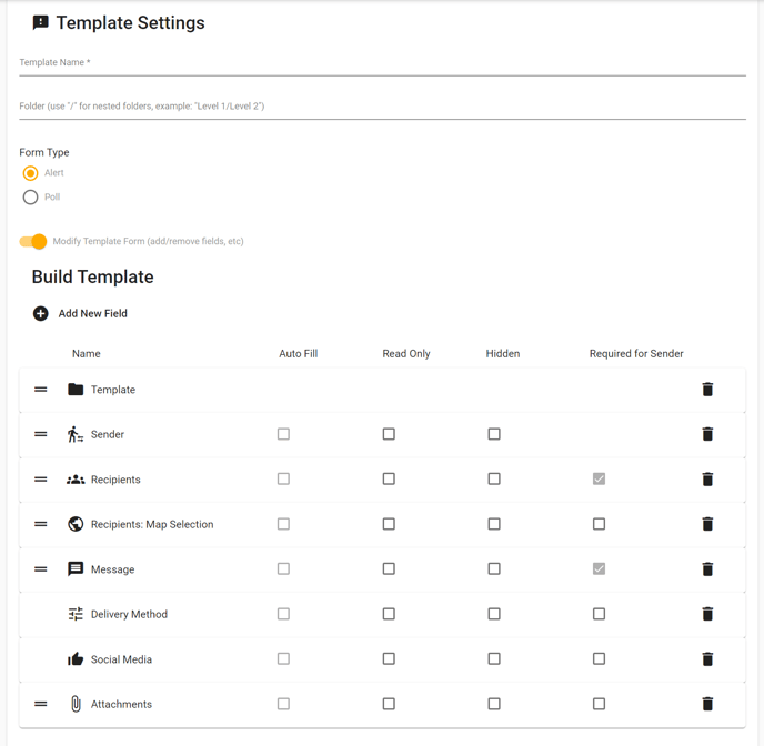 Template Settings Section Screenshot