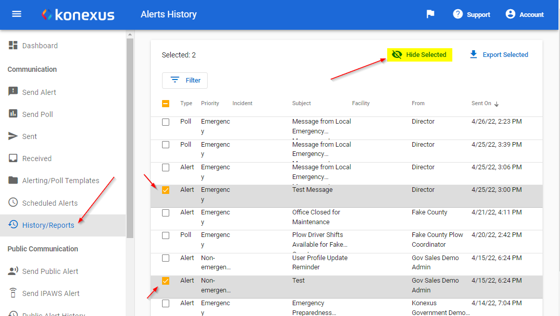 Hide Alerts - History/Report